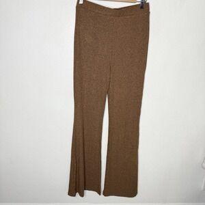 New Mango MNG Brown Ribbed Knit High Rise Flare‎ Trousers Pull On Pants Small